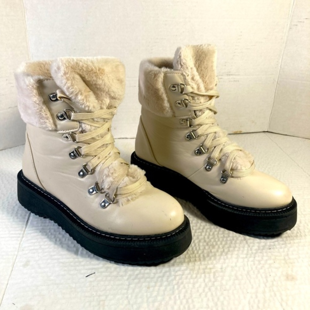Nicole Miller NY Women’s Kooky Faux Fur Creamy White Ankle Boots